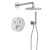 Grohe - Adema Rise Ensemble de douche pluie - rond - coude mural avec support de douchette - flexible de douche lisse - douchette à main barre - bras mural - pomme de douche 25 cm - thermostat encastré Grohe SmartControl - chrome SW1248545