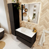 MONDIAZ VICA meuble sous lavabo 80cm Urban 2 tiroirs. Lavabo MOON central sans trou de robinet, couleur Talc. SW1381805