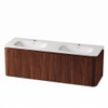 Royal Plaza Terra Ensemble meuble de salle de bains - 140x46.2x46cm - vasque en solid surface blanc mat - 2 vasques - 2 trous de robinet - 4 tiroirs - châtaigne (noyer) SW1447041