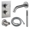 FugaFlow Eccelente Ensemble robinet de baignoire Acces - bec - 22cm raccourcissable - flexible métallique - douchette à main - corps encastré - support mural - inox brossé PVD SW1469087