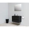 Basic Bella Meuble salle de bains avec lavabo acrylique Noir 80x55x46cm 1 trou de robinet avec miroir et éclairage Noir mat SW491777