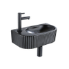 QeramiQ Fuente pack lave-mains – demi-rond – 40 x 21,5 x 12 cm – céramique noir mat – robinet noir mat – cannelé SW1232887