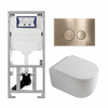 QeramiQ Dely Swirl Toiletset - 36.3x51.7cm - Geberit UP320 inbouwreservoir - met Burda frame - 35mm zitting - geborsteld messing bedieningsplaat - ronde knoppen - glans wit SW1138653