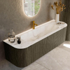 Ensemble de meuble de salle de bain Mondiaz KURVE-DLUX - 150x46x40cm - 1 tiroir - 2 portes - lavabo en solid surface - milieu - 1 trou de robinet - Shadow SW1414353