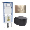 QeramiQ Dely Swirl Pack WC - 36,3x51,7cm - réservoir encastré Geberit UP720 Duofix Sigma - assise 35mm - plaque de déclenchement en laiton brossé - boutons ronds - noir mat SW1413971