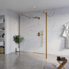 Fortifura Galeria Vrijstaande Inloopdouche - 140x200cm - helder - antikalk - 8mm veiligheidsglas - 2 zijwanden - 30cm - wandsteunen en hoekprofielen - PVD - geborsteld koper SW992960