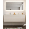 MONDIAZ VICA Ensemble de meuble salle de bain - 150cm - 2 tiroirs - lavabo Cloud double - 2 trous de robinet - solid surface lin SW411024
