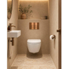 QeramiQ Dely Swirl Compact Ensemble WC - réservoir encastré QeramiQ flush - abattant 25 mm - plaque de commande métallique cuivre - boutons rectangulaires - blanc mat SW1590811