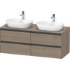 Duravit Ketho.2 Wastafelonderbouwkast - inclusief consoleplaat - met 4 laden - voor dubbele waskommen - 140x55x56.8cm - met handgrepen antraciet - eiken terra mat SW773149