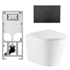 QeramiQ Dely Pack WC cuvette sans bride 36.3x51.7cm avec bâti-support Geberit UP320 abattant WC blanc brillant frein de chute et plaque de commande Noir mat boutons Ronds SW804633