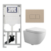 Pack WC QeramiQ Dely Swirl Compact - réservoir encastrable Geberit UP320 - avec bâti-support Burda - abattant 25 mm - plaque de commande en plastique taupe - boutons rectangulaires - blanc brillant SW1592339