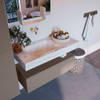 Mondiaz ALAN-DLUX Ensemble de meuble - 100cm - meuble Smoke mat - 1 tiroir - Lavabo Cloud Frappe suspendu - vasque Gauche - 0 trous de robinet SW805212