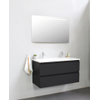 Basic Bella Meuble lavabo acrylique noir avec 2 trou de robinet avec miroir avec éclairage 100x55x46cm Flat Pack Noir mat SW538862