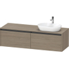 Duravit Ketho.2 Wastafelonderbouwkast - inclusief consoleplaat - met 2 laden - voor waskom rechts - 160x55x45.9cm - met handgrepen antraciet - eiken terra mat SW773022