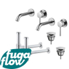 FugaFlow Eccelente Sobrado Slim Kit robinet lavabo - pour double vasque - robinet rehaussé - bonde non-obturable - siphon design - Chrome brillant SW1124362