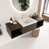MONDIAZ BUKLA 140cm ensemble de meuble avec module ouvert 40 L+R couleur Marron Foncé avec 2 tiroirs. Lavabo CLOUD centre 1 trou de robinet couleur Talc. SW1381973