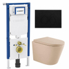 QeramiQ Dely Toiletset - 36.3x51.7cm - diepspoel - rimless - Geberit UP720 inbouwreservoir - softclose toilet zitting - 35mm - kunststof mat zwarte bedieningsplaat - ronde knoppen - mat beige SW1427082