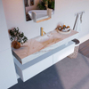 Mondiaz ALAN-DLUX Ensemble de meuble - 150cm - meuble Talc mat - 2 tiroirs - Lavabo Cloud Frappe suspendu - vasque Centre - 1 trou de robinet SW805233