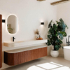 MONDIAZ THOR-DLUX Meuble de salle de bains - 190cm - arrondi gauche + droite - couleur Ruby - 2 tiroirs et 2 portes - Vasque suspendue CLOUD Gauche 1 trou de robinet - couleur Meli SW1466749