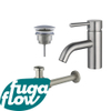 FugaFlow Eccelente Sobrado Kit mitigeur lavabo - robinet bas - bonde non-obturable - siphon design bas - PVD Inox brossé SW1124226