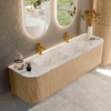 MONDIAZ KURVE-DLUX 170cm Meuble salle de bain avec module 25 G et D - couleur Oak - 1 tiroir - 2 portes - vasque LEAF double - 2 trous de robinet - couleur Glace SW1138000