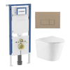 QeramiQ Dely Toiletset - 36.3x51.7cm - diepspoel - rimless - Geberit UP720 inbouwreservoir - softclose toiletzitting - bedieningsplaat taupe - rechtehoekige knoppen - met Burda frame - glans wit SW1428216