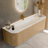 MONDIAZ KURVE-DLUX 150cm Meuble salle de bain avec module 25 G et D - couleur Oak - 1 tiroir - 2 portes - vasque BIG MEDIUM centre - 1 trou de robinet - couleur Ostra SW1137752