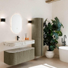 MONDIAZ THOR-DLUX Meuble de salle de bains 110cm arrondi gauche + droite couleur Shadow avec 1 tiroir et 2 portes. Vasque suspendue CLOUD Milieu 1 trou de robinet couleur Glace. SW1462873