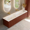 Mondiaz KURVE-DLUX Ensemble de meubles de salle de bains - 175x46x40cm - 2 tiroirs - 1 porte - lavabo solid surface - double / gauche - sans trou de robinet - Ruby SW1415944