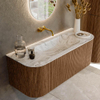 MONDIAZ KURVE-DLUX 120cm Meuble salle de bain avec module 25 G et D - couleur Walnut - 1 tiroir - 2 portes - vasque BIG SMALL centre - sans trou de robinet - couleur Glace SW1138043