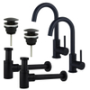 Fortifura Calvi Kit robinet lavabo - pour double vasque - robinet haut - bec rotatif - bonde clic clac - siphon design bas - Noir mat SW911716