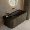 Mondiaz KURVE Ensemble de meuble salle de bain - 95x46x40cm - 1 tiroir - 1 porte - lavabo en solid surface - droite - sans trou de robinet - Shadow SW1414176