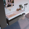Mondiaz ALAN-DLUX Ensemble de meuble - 130cm - meuble Dark grey mat - 2 tiroirs - Lavabo Cloud Opalo suspendu - vasque Gauche - 0 trous de robinet SW806407