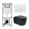 QeramiQ Dely Swirl Ensemble WC- 36.3x51.7cm - Réservoir encastré Geberit UP320 - abattant fin - Plaque de commande en métal blanc mat - Boutons ronds - Noir mat SW1130202
