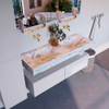Mondiaz ALAN-DLUX Ensemble de meuble - 130cm - meuble Cale mat - 2 tiroirs - Lavabo Cloud Glace suspendu - vasque Gauche et droite - 0 trous de robinet SW805763
