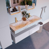 Mondiaz ALAN-DLUX Ensemble de meuble - 130cm - meuble Cale mat - 2 tiroirs - Lavabo Cloud Frappe suspendu - vasque Gauche et droite - 2 trous de robinet SW805322