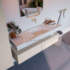 Mondiaz ALAN-DLUX Ensemble de meuble - 150cm - meuble Linen mat - 2 tiroirs - Lavabo Cloud Frappe suspendu - vasque Centre - 0 trous de robinet SW804932