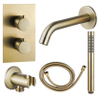 Fortifura Calvi Ensemble de robinet de baignoire - bec - 22cm réductible - flexible en métal - douchette à main - partie encastrable - support mural - laiton brossé SW1242590 Fortifura Calvi Ensemble de robinet de baignoire - bec - 22cm réductible - flexible en métal - douchette à main - partie encastrable - support mural - laiton brossé SW1242590