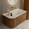 MONDIAZ KURVE-DLUX 85cm Meuble salle de bain avec module 25 G - couleur Walnut - 1 tiroir - 1 porte - vasque CLOUD droite - sans trou de robinet - couleur Glace SW1138007