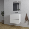 Saniclass Chaci Meuble de salle de bain - 60x46x55cm - lavabo en céramique blanc - 1 vasque - sans trou de robinet - 2 tiroirs - miroir rectangulaire - blanc mat SW816534