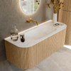 MONDIAZ KURVE-DLUX 120cm Meuble salle de bain avec module 25 G et D - couleur Oak - 1 tiroir - 2 portes - vasque BIG SMALL centre - sans trou de robinet - couleur Opalo SW1137534