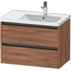 Duravit Ketho.2 Wastafelonderbouwkast - met 2 laden - voor waskom rechts - 78.4x45.5x54.9cm - met grepen antraciet - noten mat SW773111