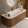 MONDIAZ KURVE 120cm Meuble salle de bain avec module 25 G et D - couleur Walnut - 1 tiroir - 2 portes - vasque BIG SMALL centre - 1 trou de robinet - Talc SW1122698