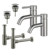 FugaFlow Eccelente Sobrado Kit robinet lavabo - pour double vasque - robinet bas - bonde clic clac - siphon design - Inox brossé PVD SW1124256