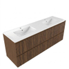 Saniclass Holz Atelier Ensemble de meubles de salle de bains - 160x45x62cm - Lavabo Vygo en céramique blanc - 2 vasques - 2 trous de robinet - 4 tiroirs - noyer pure mat (bois) SW1478935