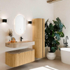 MONDIAZ THOR-DLUX 100cm meuble de salle de bains arrondi gauche + droite couleur Oak avec 1 tiroir et 2 portes. Vasque suspendue CLOUD droite 1 trou de robinet couleur Arena. SW1467445