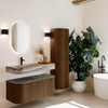 MONDIAZ THOR-DLUX Meuble de salle de bains 110cm arrondi gauche + droite couleur Walnut avec 1 tiroir et 2 portes. Vasque suspendue CLOUD Gauche 1 trou de robinet couleur Sombra. SW1463030