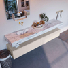 Mondiaz ALAN-DLUX Ensemble de meuble - 200cm - meuble Linen mat - 2 tiroirs - Lavabo Cloud Glace suspendu - vasque Gauche - 0 trous de robinet SW806097