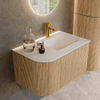 MONDIAZ KURVE 75cm Meuble salle de bain avec module 25 G - couleur Oak - 1 tiroir - 1 porte - vasque GRUNNE droite - 1 trou de robinet - Talc SW1138165