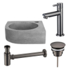 FugaFlow Eccelente Pietra ensemble de lavabo - 31,5x31,5x10cm - 1 trou de robinet - angle - robinet de lavabo gunmetal - béton SW1469154